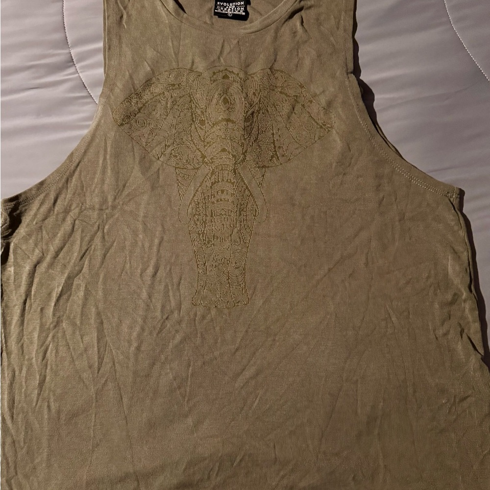 Olive Green Elephant Tank Top. Size L